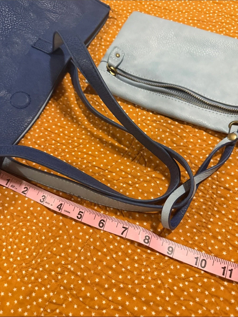 Under One Sky Blue/Light Blue Vegan Leather Reversible Tote with Matching Pouch